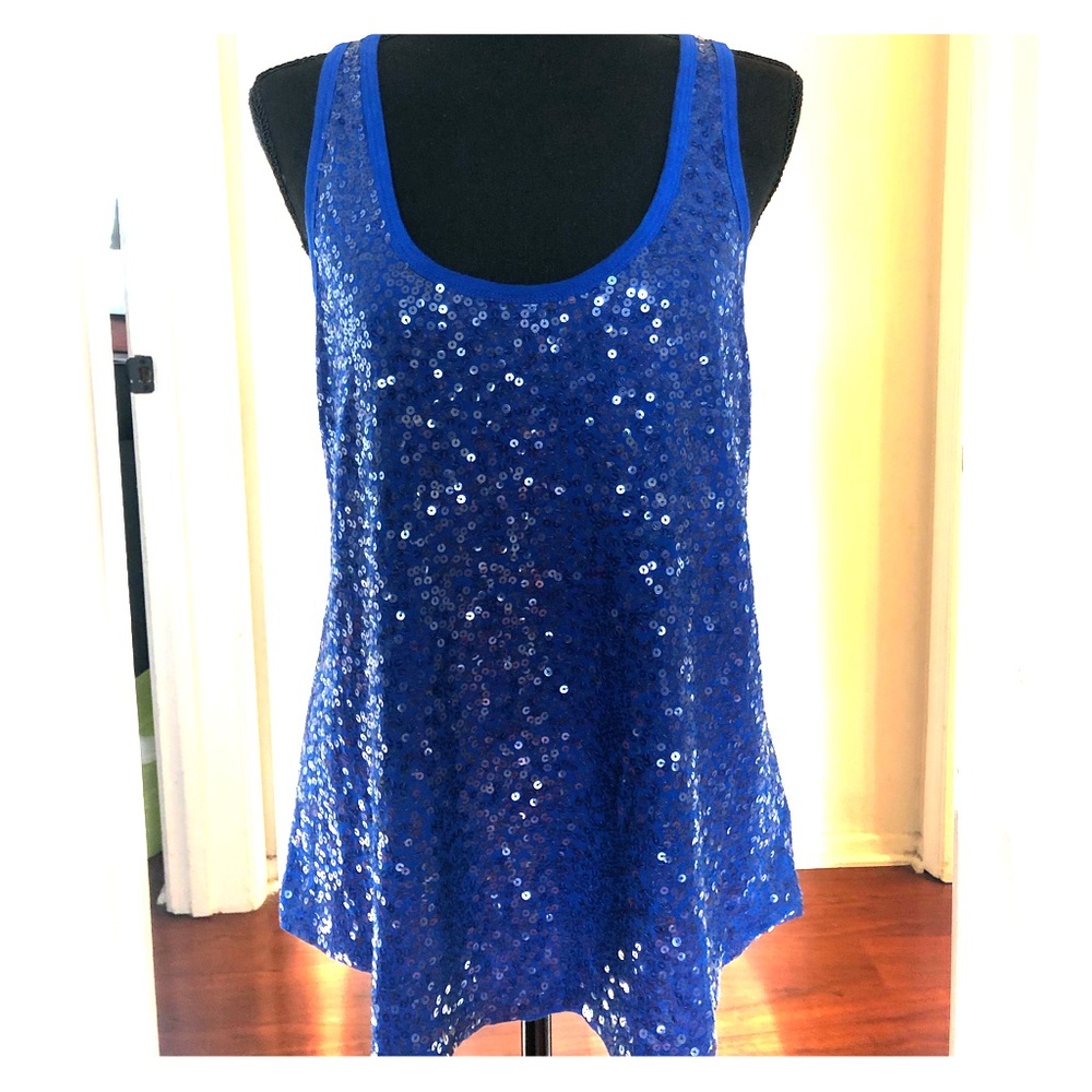 Blue sequin tank top